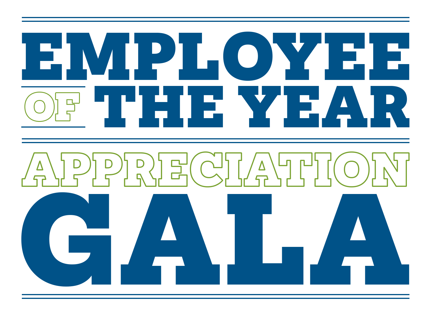 Employee of the Year Appreciation Gala logo, blue and green text.